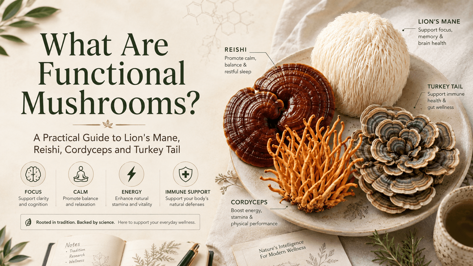 What Are Functional Mushrooms? A Practical Guide to Lion's Mane, Reishi, Cordyceps and Turkey Tail